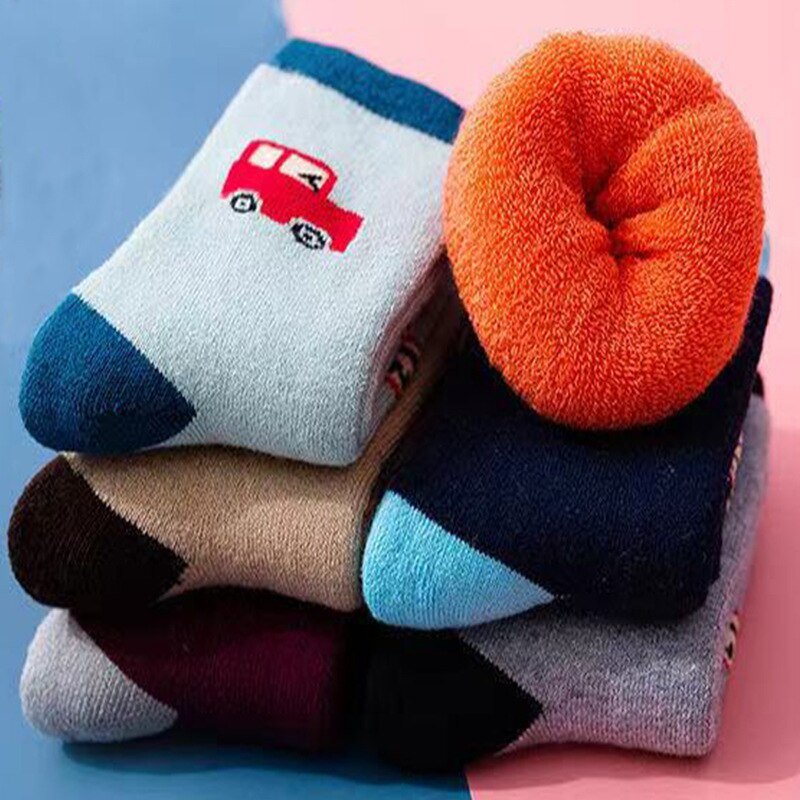 Calcetines gruesos de algodón para bebés y niños de 1 a 12 años, medias térmicas suaves y cálidas, 5 par/lote: Bus / 4 to 8 year