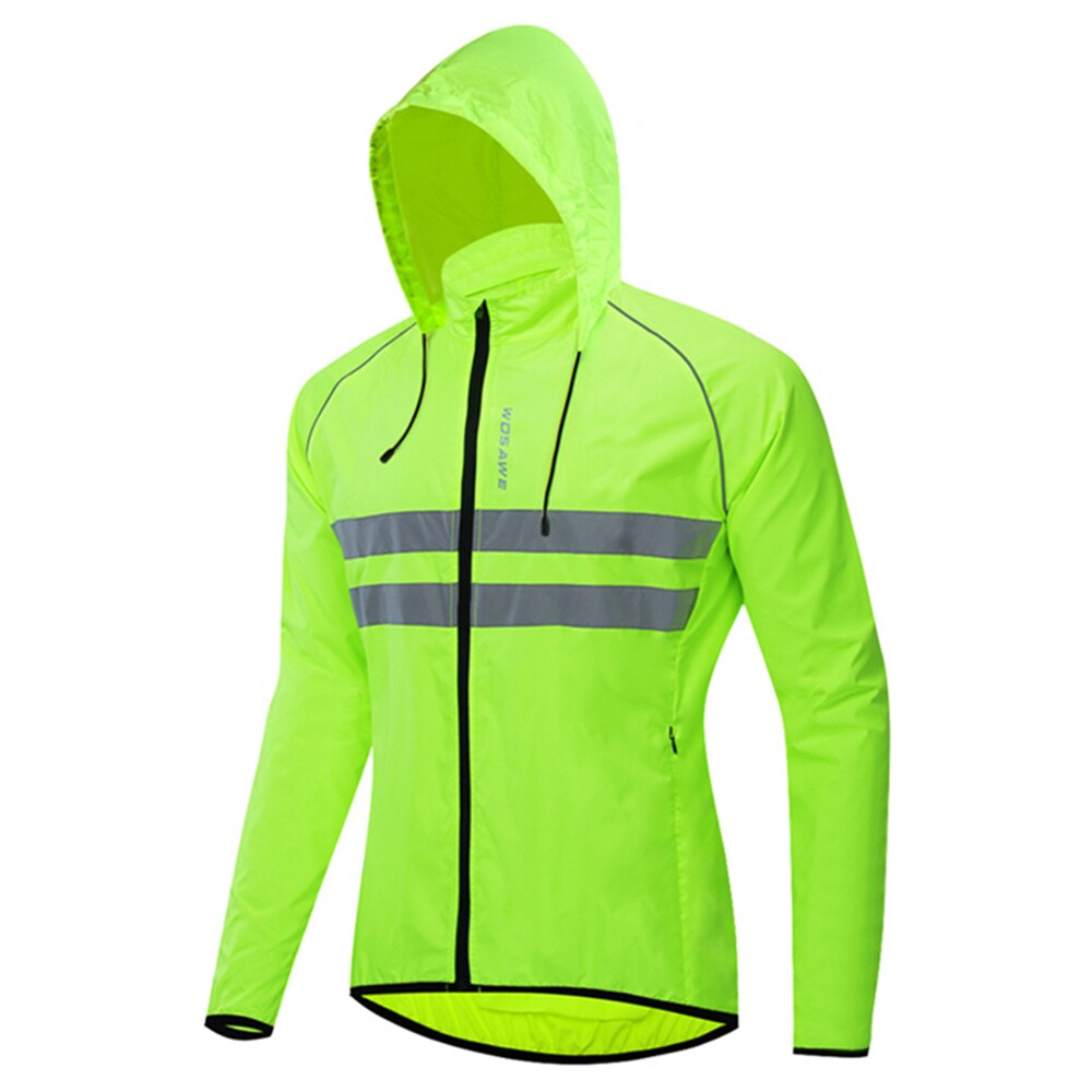 Outdoor Sports Men Windproof Hooded Cycling Jacket Breathable High Visibility Reflective Bike Bicycle Riding Sports Coat Jacket: Green / M