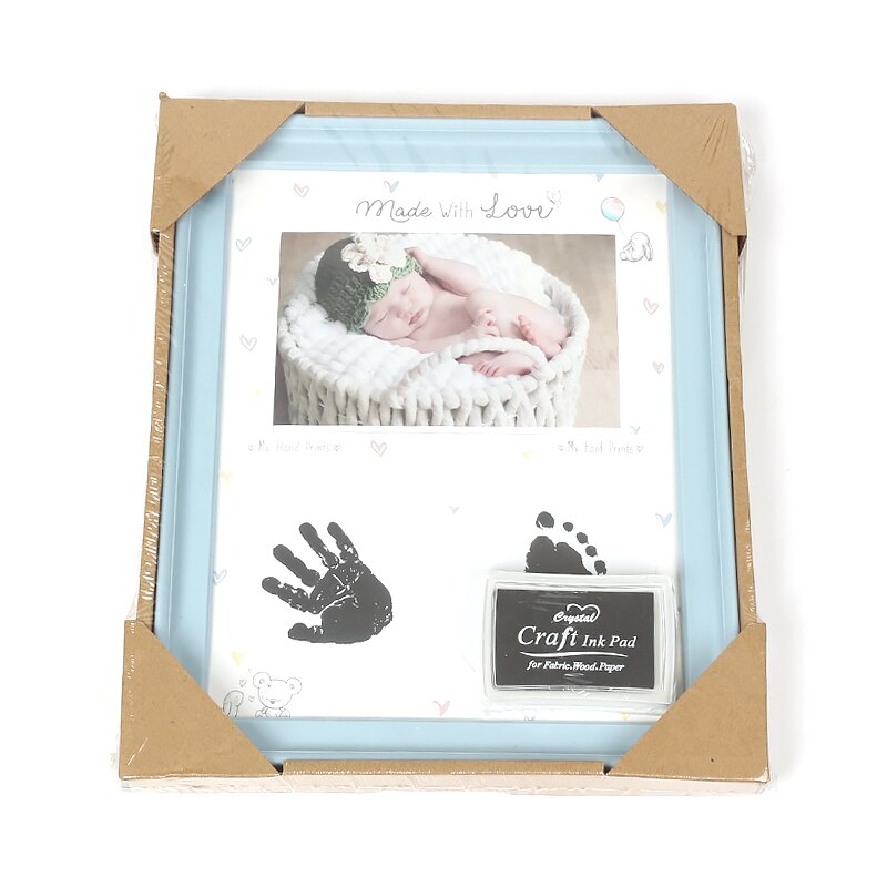 Baby Fotolijst Handafdruk Footprint Opdruk Kit Pasgeboren Hand Stempelkussen Fotolijst Baby Voetafdruk Baby Souvenirs Verjaardagscadeautjes: new blue