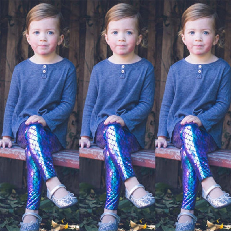 Mærke kid baby piger bukser småbørn havfrue fiske-skala leggings bukser stretchy blyant bukser