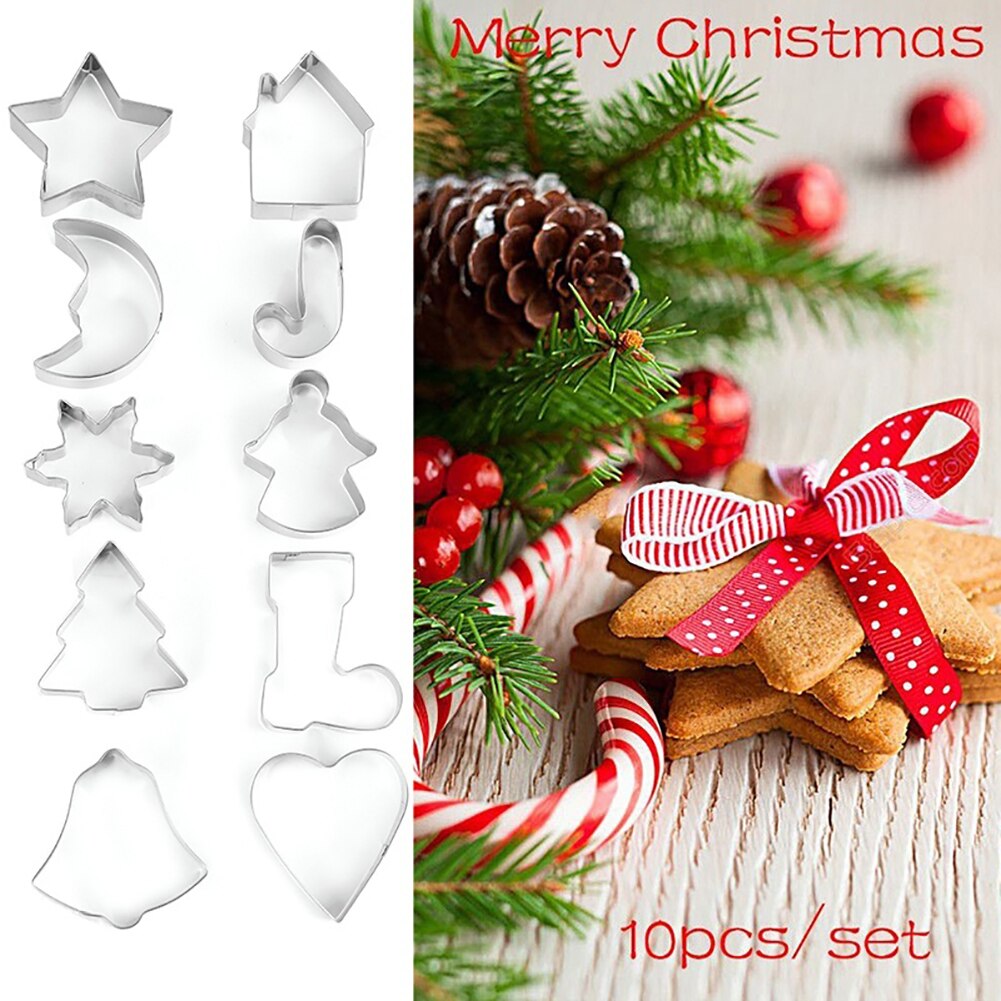 10Pcs Kerst Rvs Fondant Cakevorm Cookie Cutter Bakken Tool