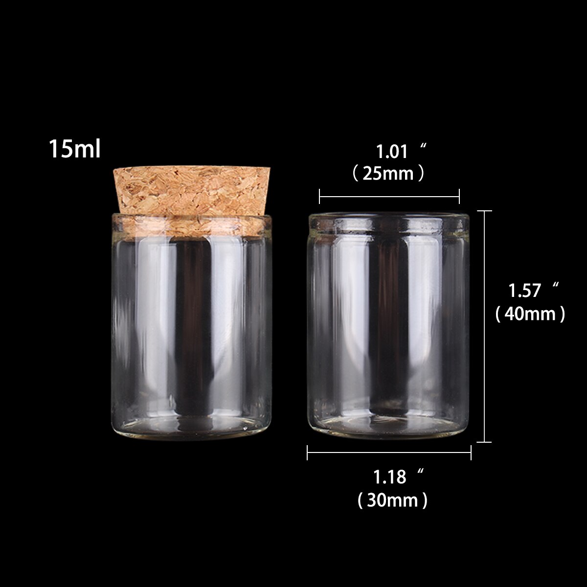 12 pieces/lot 15ml 20ml 25ml 30ml 40ml 45ml 50ml 55ml 60ml Glass Test Tubes With Cork Stopper Wishing Bottles for Art DIY Crafts: black