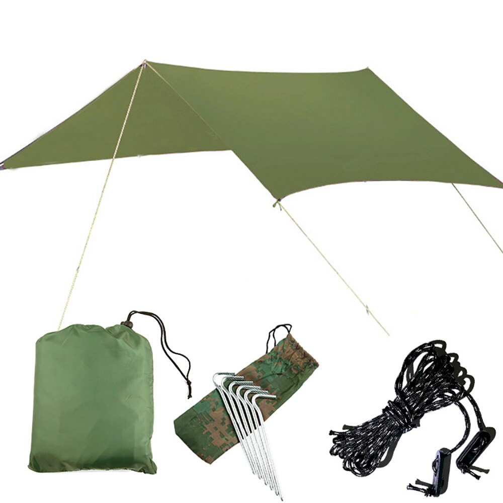 Hængekøje regnflue telt presenning 10 x 10 ft stor vandtæt camping tarp husly uv beskyttelse letvægts ripstop nylon picnicmåtte: Grøn