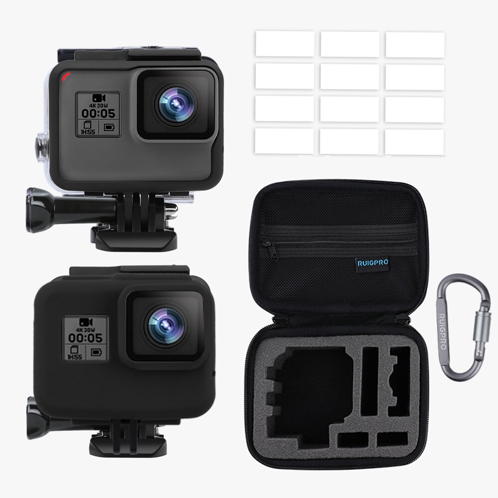 Para gopro acessórios conjunto go pro hero 7 6 5 kit caso eva filme temperado habitação à prova dwaterproof água filtro vermelho quadro silicone protetor: Set 3