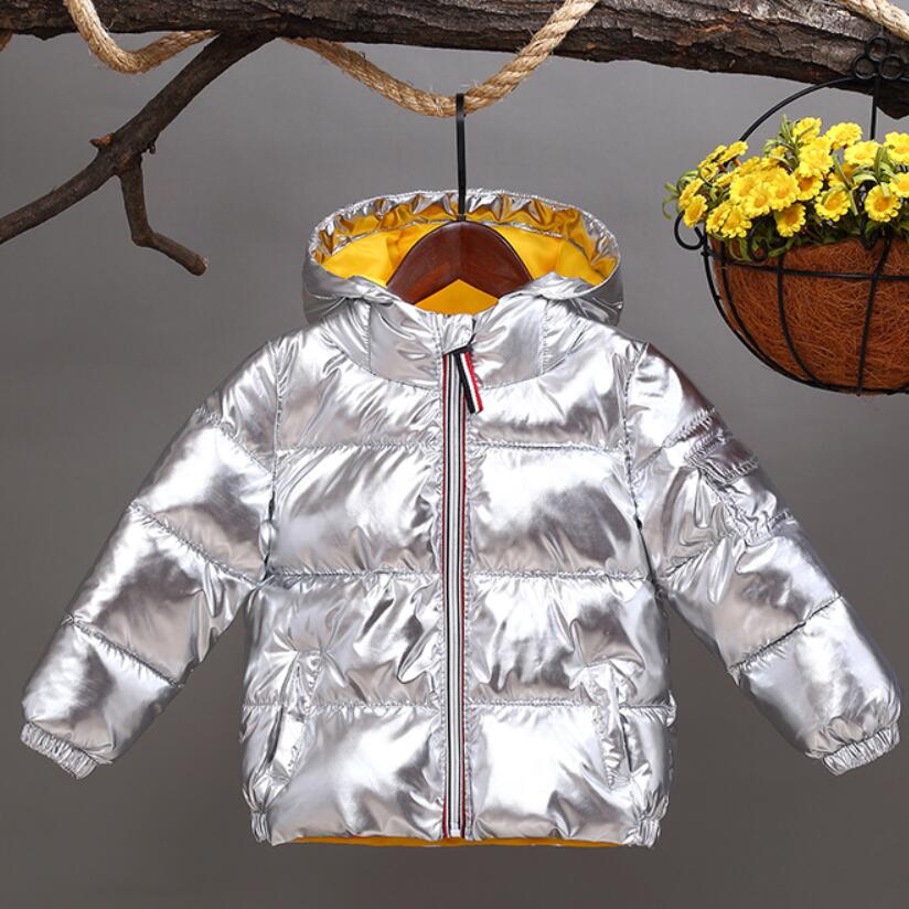Barn vinterjacka för barn flickor silver guld pojkar casual huva kappa babykläder ytterkläder barn parka jacka snödräkt