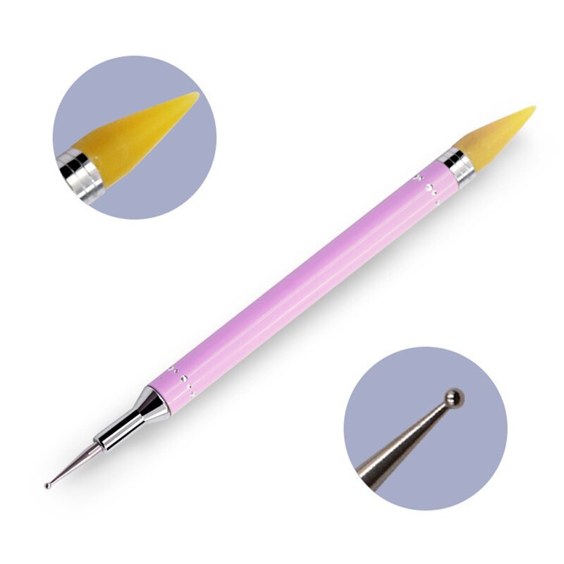Diamante bordado cabeça dupla ponto broca caneta arte do prego strass picker cera lápis de cristal lidar com unha caneta