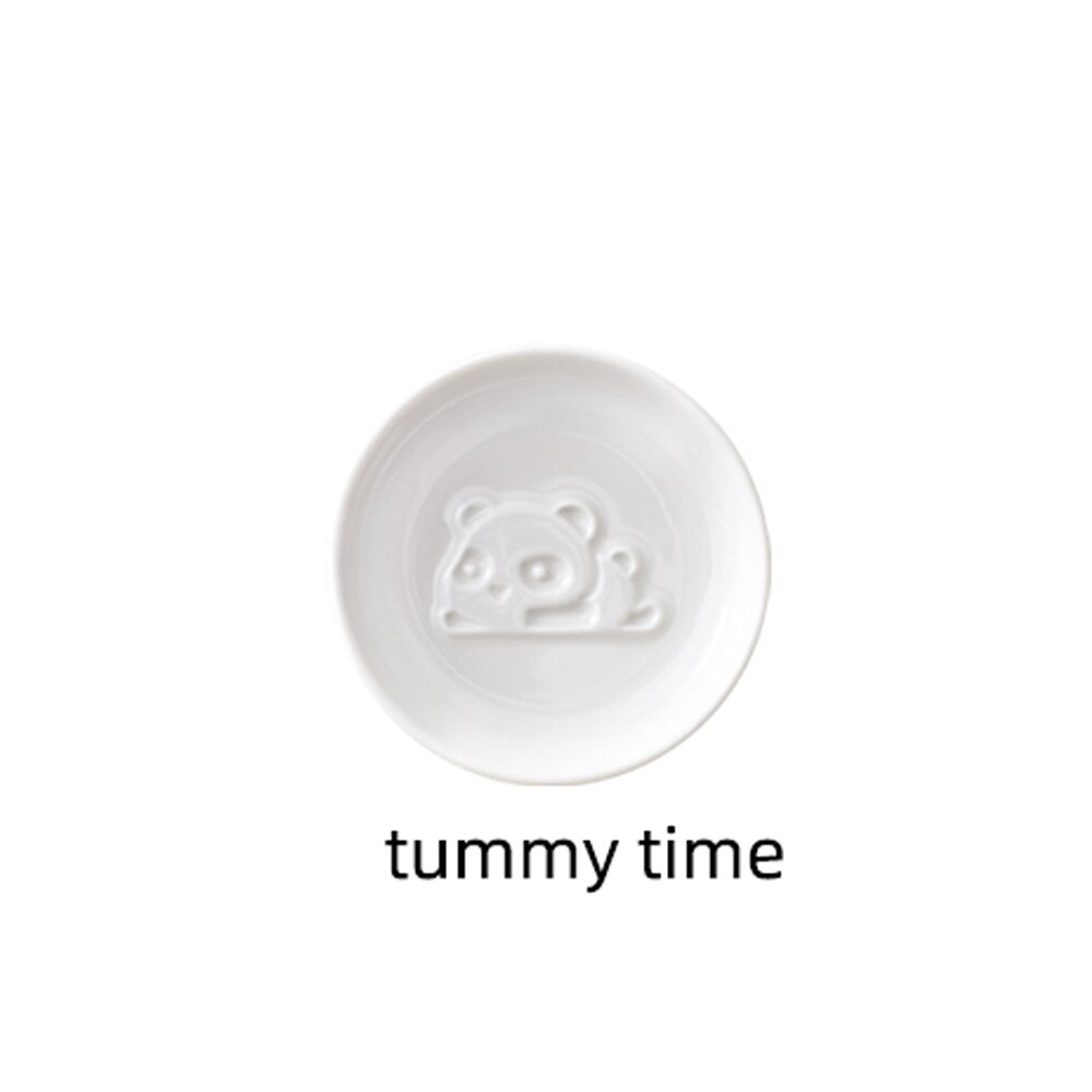 MUZITY Ceramic Sauce Dish Porcelain Panda Soy Sauce Dish Embossed Seasoning Small Dish: Round-Tummy  2pcs