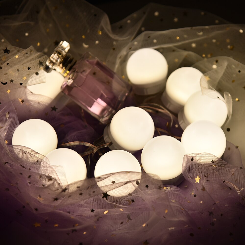 Usb 5v led makeup makeup spejl pære 10 stk hollyhood lys sæt 3 farver dæmpbart toiletbord spejl lys væglampe
