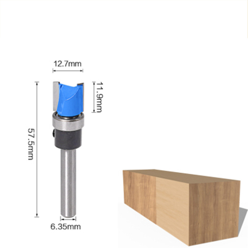 1pc 1/4 inch Shank Flush Trim Router Bit Pattern Bit Top Bottom Bearing 1/2" Blade Template Wood Milling Cutter: NO1