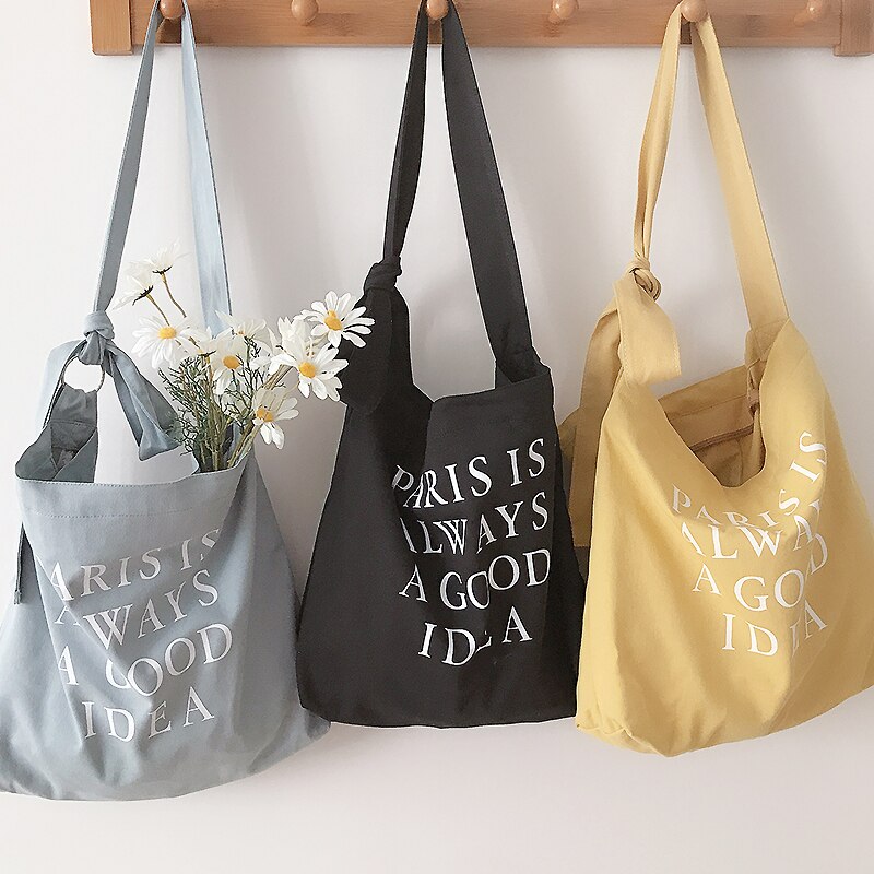 Dames Canvas Tas Vrouwelijke Eenvoudige Engels Brief Afdrukken Schoudertas Womenlarge Capaciteit Crossbody Tas Student Strap Boek Tas