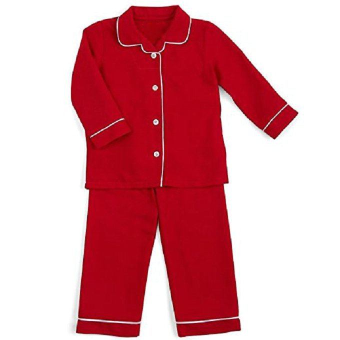 Set pigiama colletto rovesciato rosso natalizio per bambini. Top manica lunga + pantaloni. Set pigiama bambino ragazza bambino. Indumenti da notte per bambini