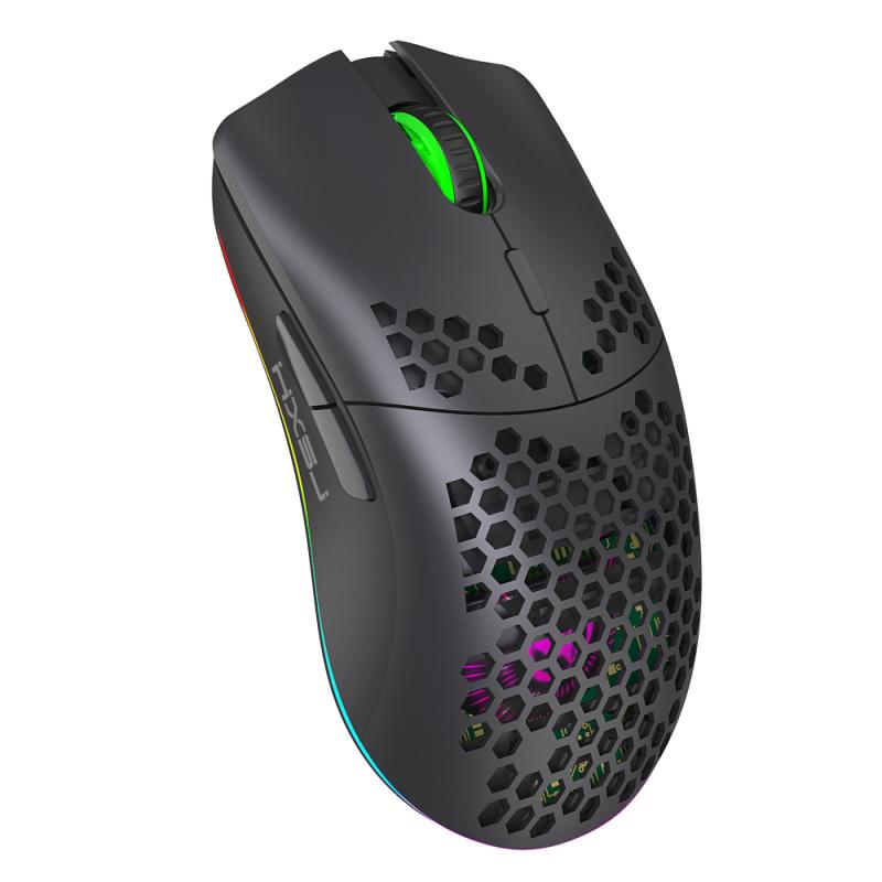 T66 2.4G Wireless Mouse Lightweight Honeycomb Shell RGB Gaming Mouse For Desktop Computers Laptop Backlit Rechargeable: black