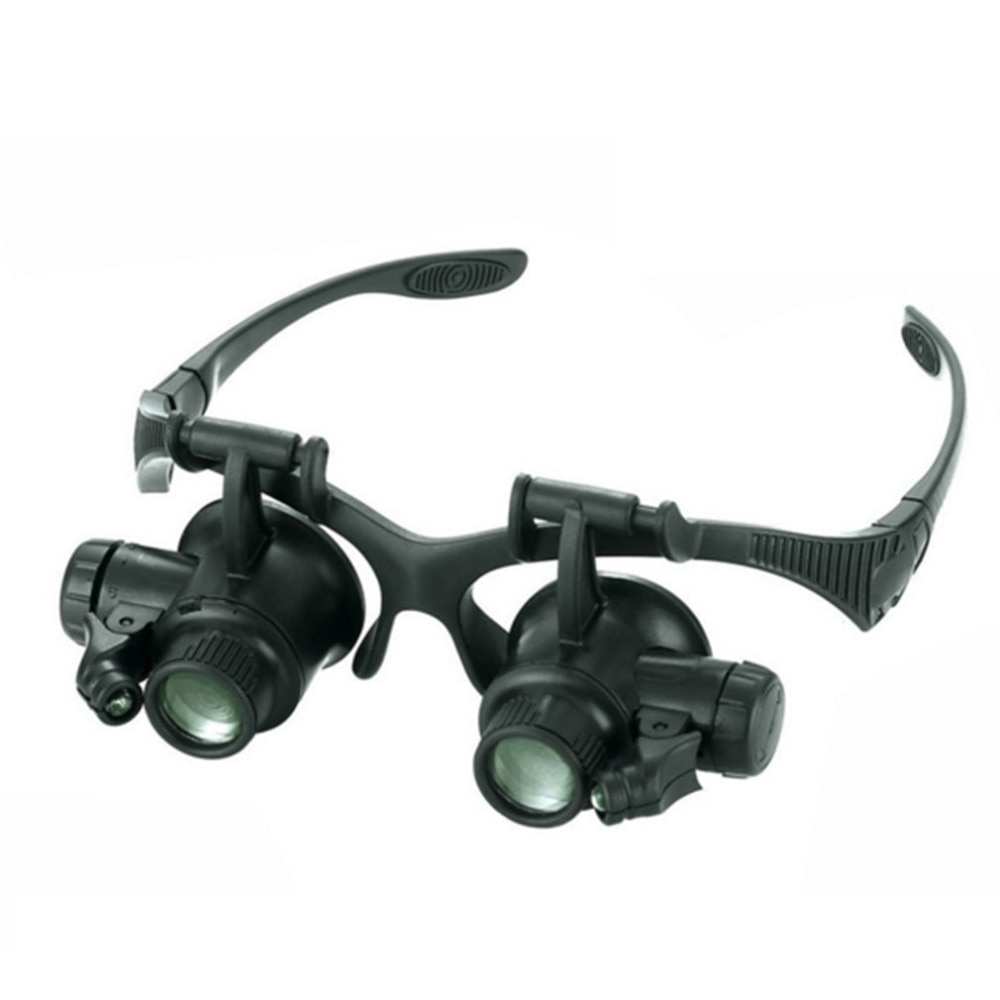 LED Head-Mounted Magnifier Double Eye Glasses Loupe Lens Jeweler Watch Repair Measurement With LED Lamp