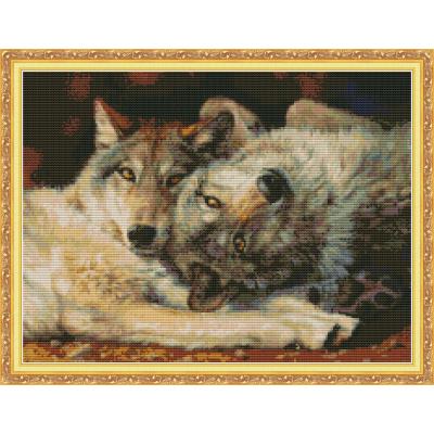 Varg djur korsstygn kit 14ct 11ct count print canvas nål broderi set gör det själv manuellt handarbete heminredning målning: Ljusgrå / 14ct tryckta