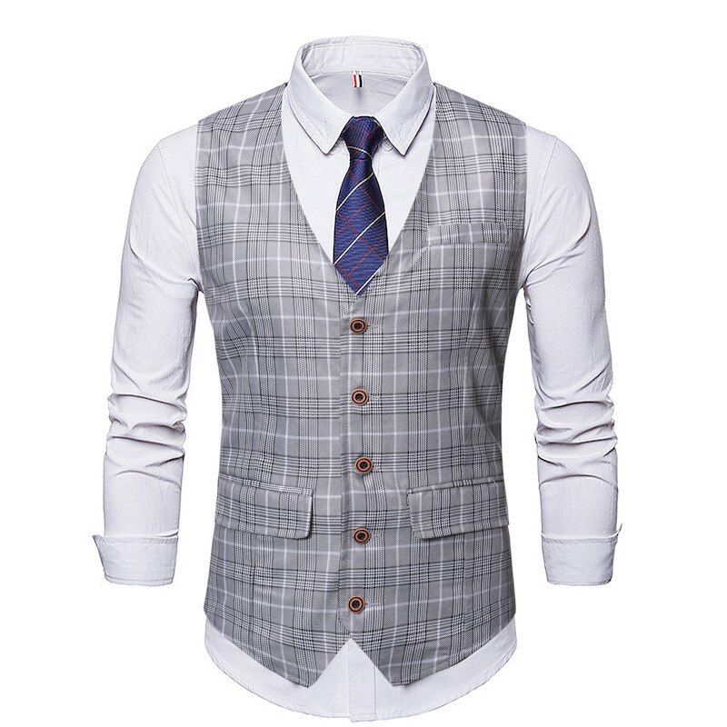 Herfst geruit vest zakelijke heer pied-de-poule enkelrijs heren casual vest pak vest gilet weste  mj160: Grijs / Ik