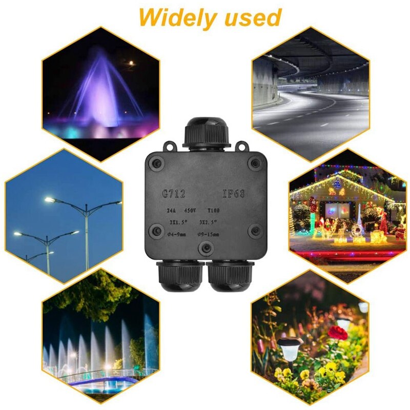 Waterproof Junction Box IP68 Outdoor Gland Electrical Junction Box With 3 Cable Connector For 4-15 Mm Diameter Cable