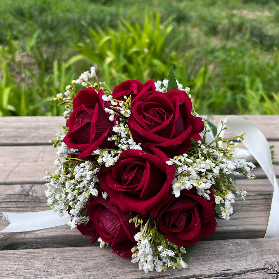 Künstliche Rosen Blumenstrauß Brautstrauß Burgund & Weiß für rustikale Kirche Boho Hochzeit Mittelstücke les fleurs de marie