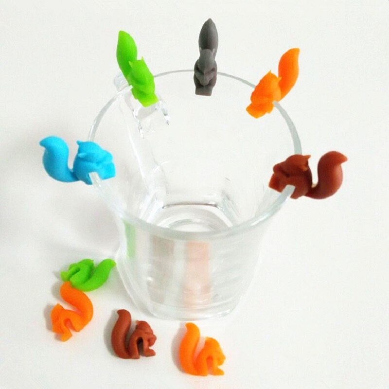 5PCs/ Lot Squirrels Shaped Silicone Tea Bag Hanging Tea Bags Pet Holder Wineglass Label Dolce Gusto Coffee Party Bar Supplie