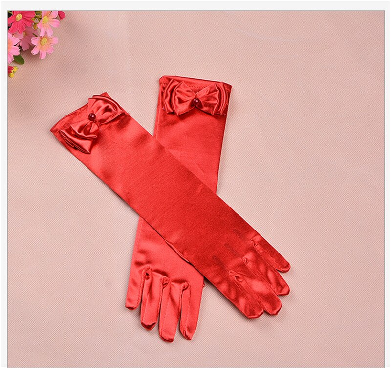 Gants longs en Satin Stretch pour enfants | 1 paire, nouvelle , gants de soirée d'opéra, accessoires pour vêtements de pour filles: Rouge