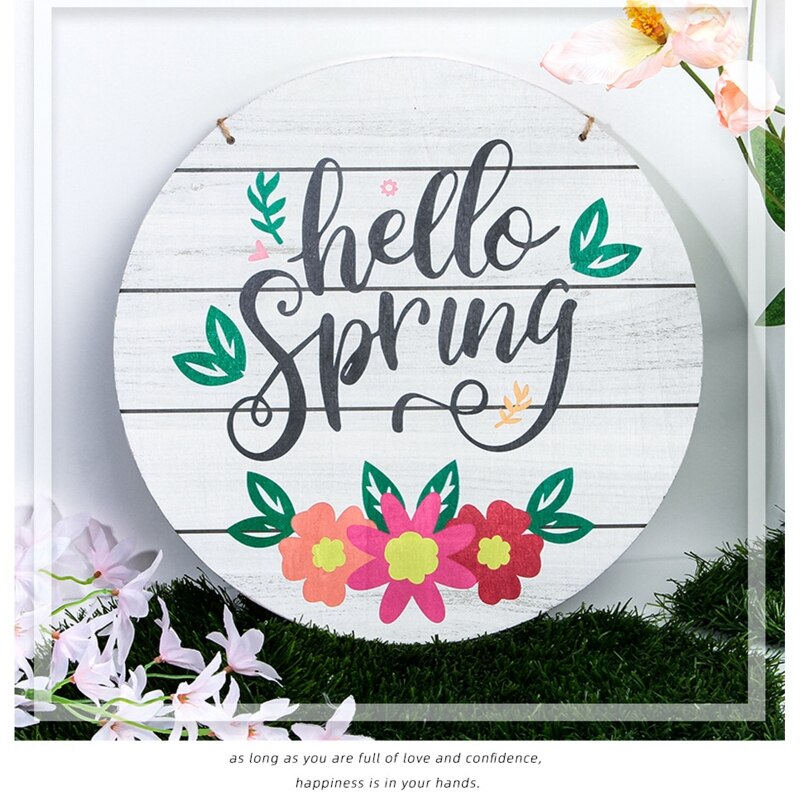 12 Inches Hello Spring Sign Wooden Rustic Front Door Hanger Festival Wall Hanging Plaque Home Garden Decorations for Easter