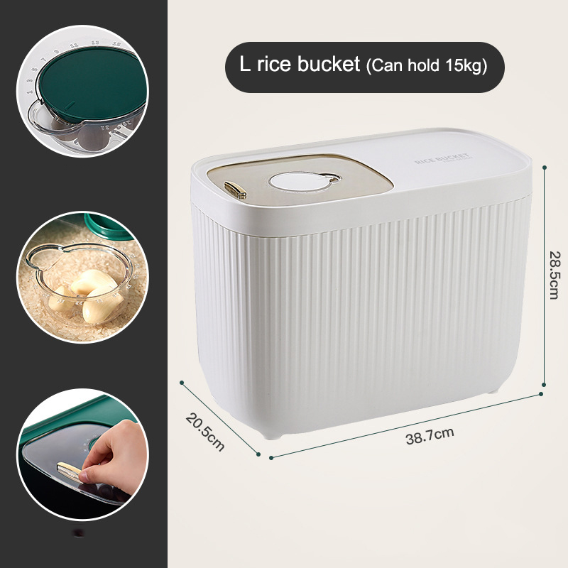 Keuken Container 15Kg Emmer Nano Insect-Proof Vochtbestendige Rijst Doos Graan Verzegelde Pot Thuis Opslag Huisdier hondenvoer Winkel Doos: L white