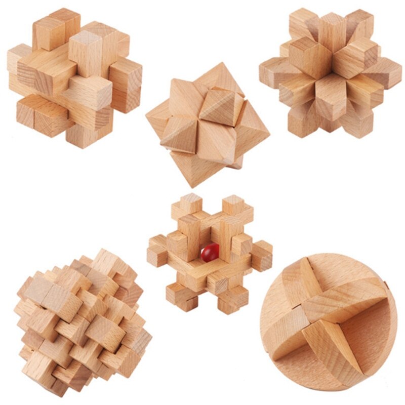 6 Pz/impostato Nuovo Disegno Kong Ming Blocco Rompicapo 3D di Legno Nove collegamento ad incastro sbavatura puzzle Giocattolo Gioco per Adulti bambini