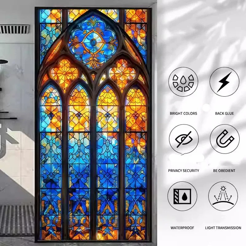 Adesivi elettrostatici per vetri per finestre retrò Pellicola decorativa per finestre colorate con uccelli floreali Decorazioni per la casa per la privacy rimovibili: 440*440mm / Beige