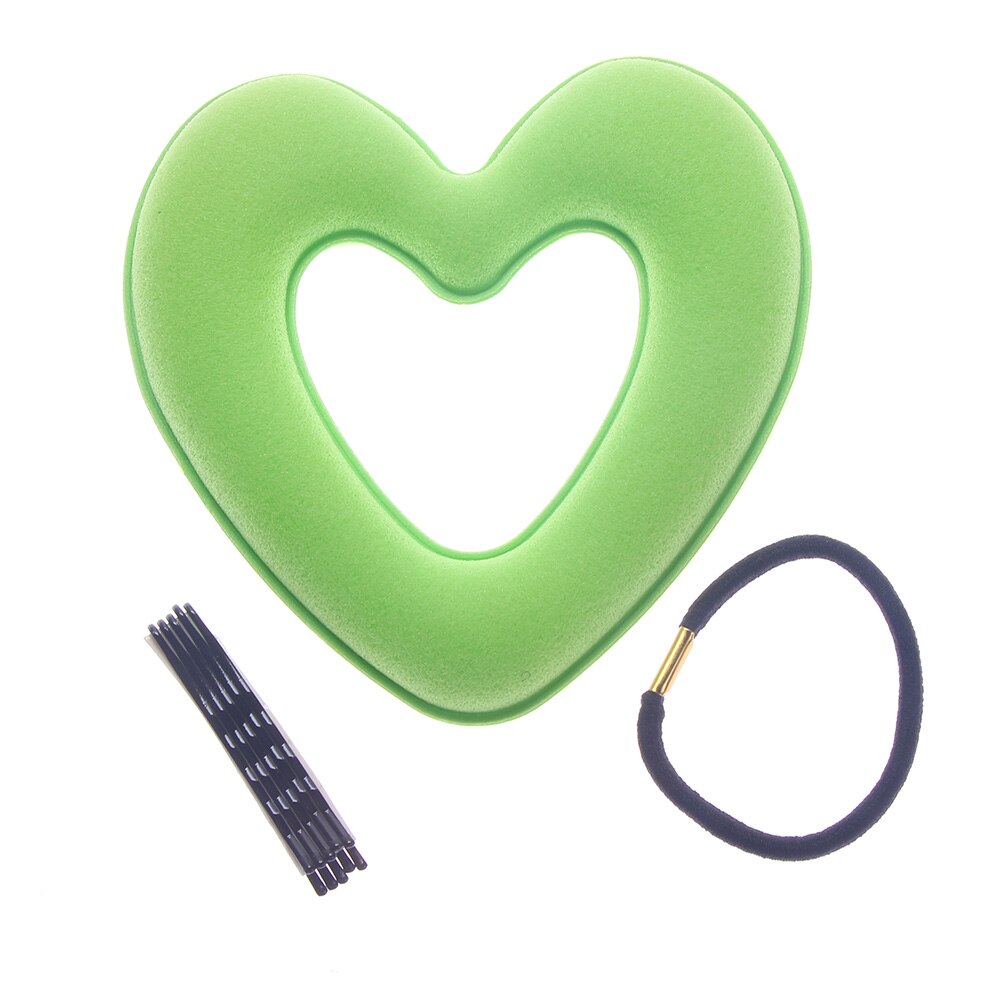1 Juego de Herramienta de Peinado en forma de corazón para mujer y niña, bandas para pelo para mujer, esponja bráctea, albóndiga de cabeza, anillo de Donut, accesorios para el cabello: green