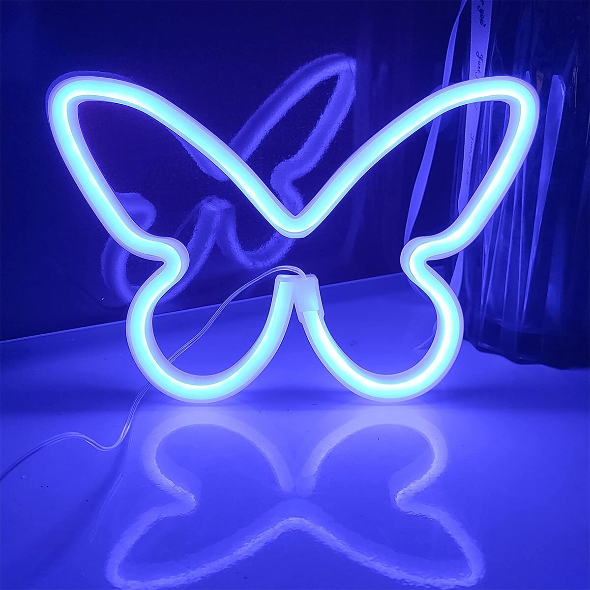 Luces LED de neón con forma de mariposa, lámpara de señal de luz nocturna alimentada por batería o USB, luz de bebé para interiores, Navidad, boda, cumpleaños