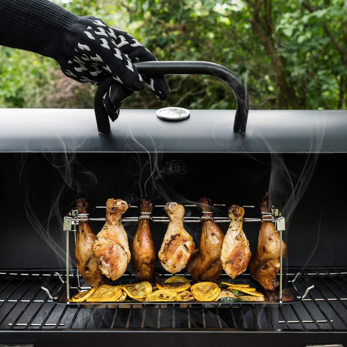 Support de jambe de poulet antiadhésif en acier inoxydable, support de gril, bac d&#39;égouttage pour BBQ, nervure de BBQ en acier au carbone, directe