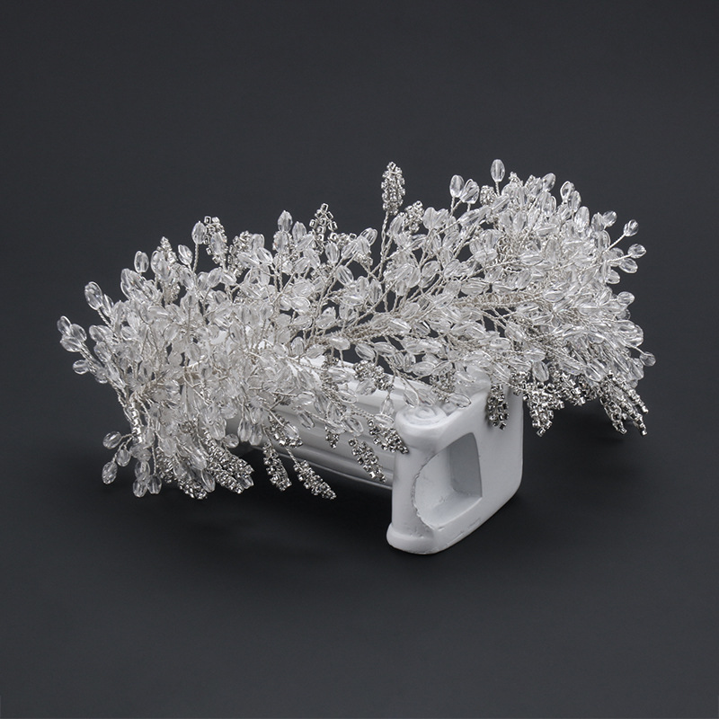Diademas barrocas hechas a mano con cuentas de cristal transparente para novia, Tiaras de flores, corona, diadema de diamantes de imitación, accesorios para el cabello de boda