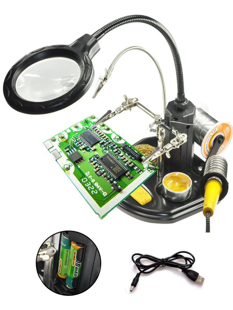 Helpende hand met vergrootglas led vergrootglas lamp las vergrootglas met licht soldeerstandaard opvouwbaar handfree clip