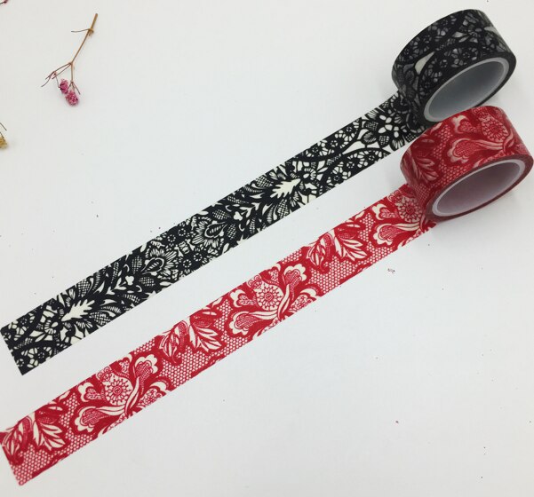 Smuk washi papir tape /20mm*5m røde blonder og sorte blonder maskering japan washi tape: 2 ruller et sæt