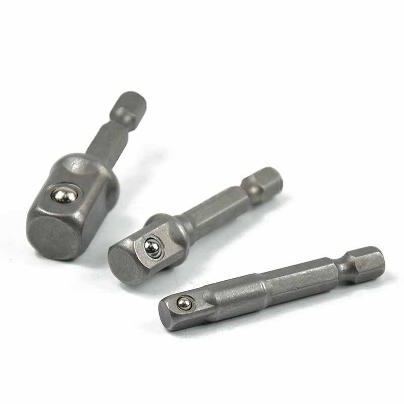 3Pcs/Set Socket Adapter Hex Shank To 1/4" 3/8" 1/2" Extension Drill Bits Chrome Vanadium Steel Bar Hex Bit Set Power Tools