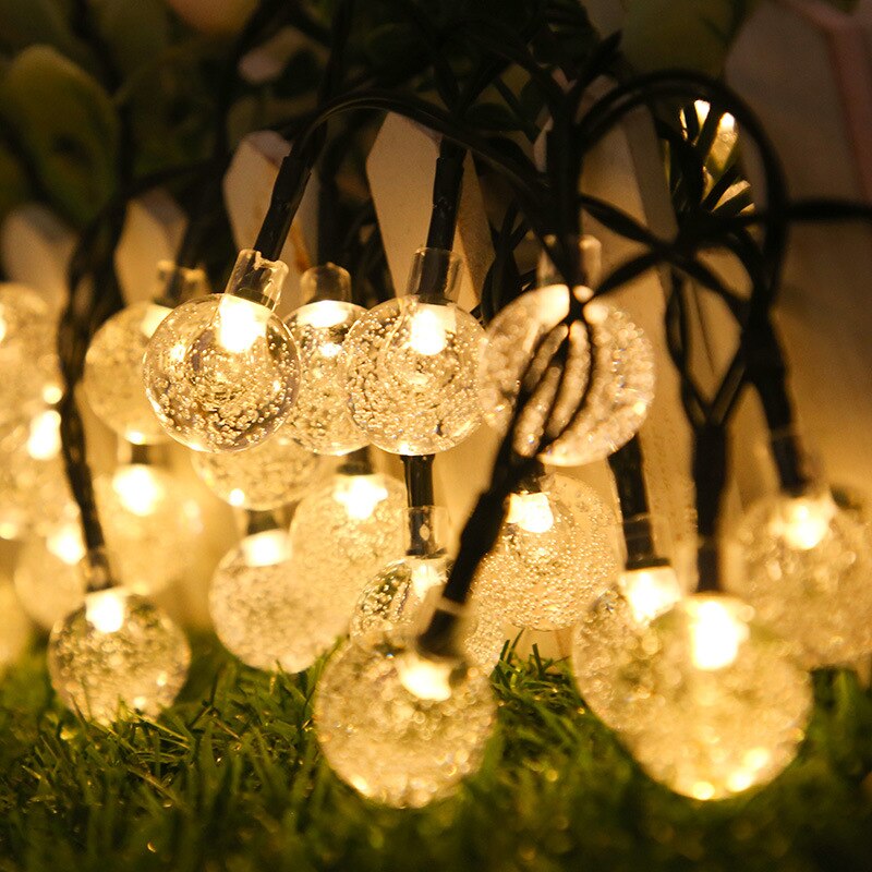 Guirlande solaire 50led 7.5M, 2 types d&#39;alimentation, féerique, boule de cristal, décoration de maison, noël, mariage: Warm White