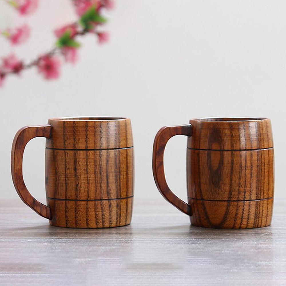 500-550ML Handmade Solid Coffee Mug Beer Mug With Handle Pure Copper Moscow Mule Mugs With Large Capacity Wooden Cup Drinkwares