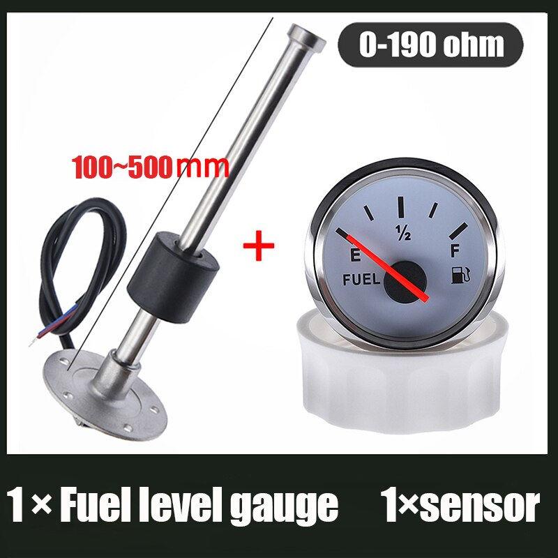 52MM Fuel Level Gauge Meter 0-190 ohm Marine Fuel Level Gauge Sensor 100MM 150MM 200MM 400MM Fit Boat Car with Red Backlight