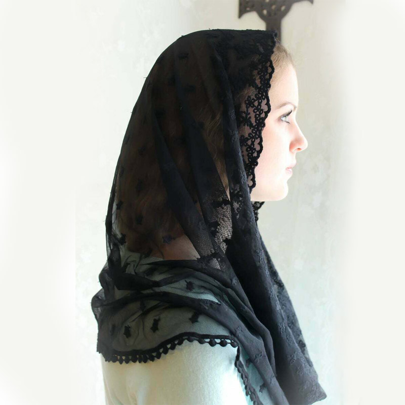 2020 Avorio Nero di Cerimonia Nuziale Del Capo Musulmano Del Merletto Delle Signore Dello Scialle Della Sciarpa da Sposa Mantiglie per La Chiesa di Nozze Velo di Pizzo Cattolica: nero