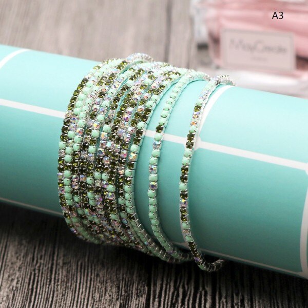 5pcs Ronde Kleurrijke Glinsterende Claw Cup Kettingen Volledige Strass Bangle Armband Sieraden DIY Accessoires: green