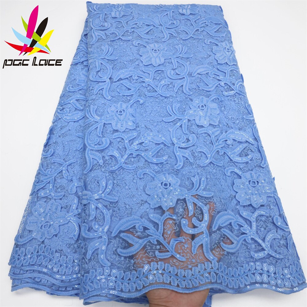 Pgc Blue Nigeriaanse Tulle Kant Stoffen Met Pailletten 2022 Luxe Afrikaanse Franse Tulle Kant Materiaal Voor Party LY507-3: 8african lace fabric