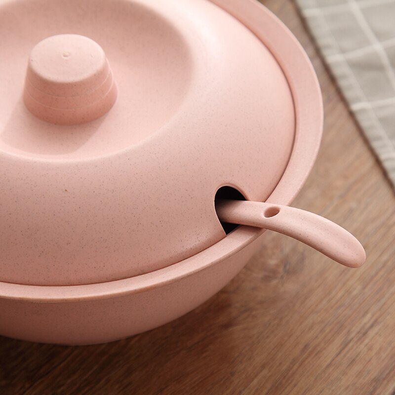 Vaisselle en paille de blé style japonais avec couvercle bol à soupe ménage grand bol à soupe binaural haute température avec couvercle