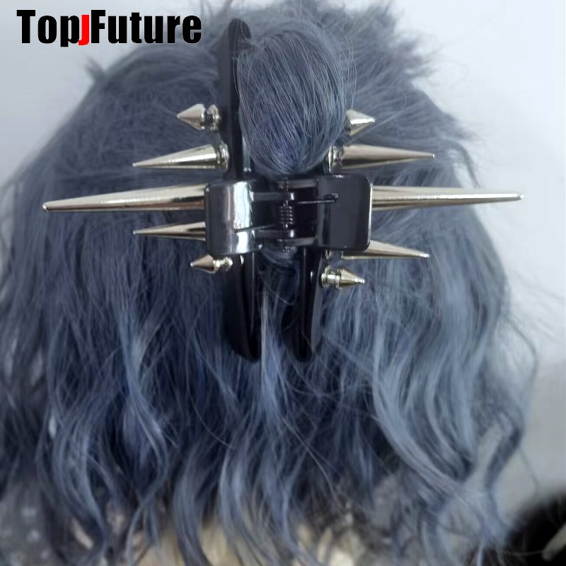 Ropa de calle, pinza para el pelo con punta gótica, Punk, Hip Hop, hecha a mano, hebilla de cuero, cadena, Clip con punta, accesorios para el cabello para mujer