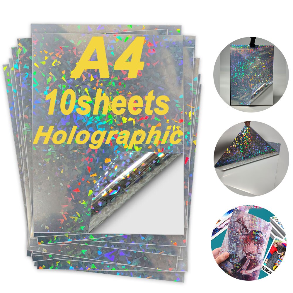 10/20/30/40/50/100 Sheets Holographic A4 Pirnting Paper Printable Vinyl Sticker Paper Adhesive Self-copying Paper Waterproof: 10 Sheets C
