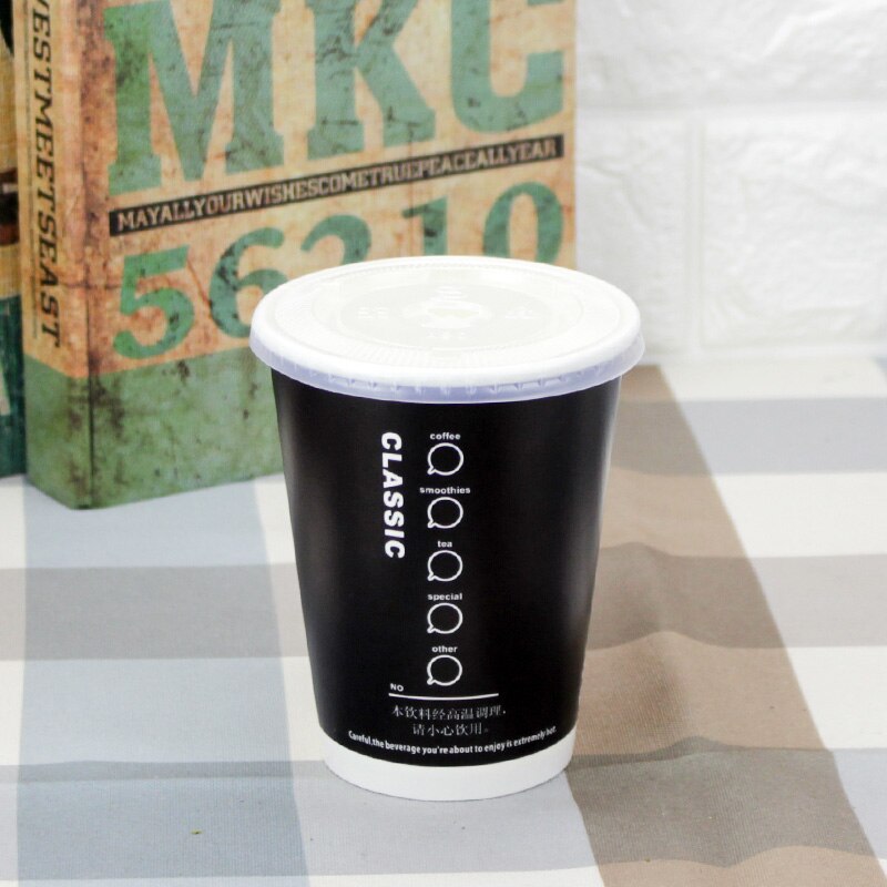 50pcs Thicken 400ml 500ml disposable tea cup black drink coffee paper cup takeaway packaging cups with lid: cup and lid1 / 400ml 50pcs