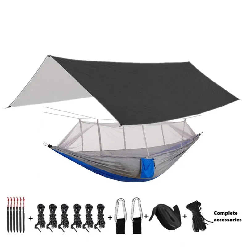 Camping Hangmatten En Accessoires, Waaronder Hangmat Met Mesh Regenvlieg Zeildoek Boomriemen Voor Buitengebruik Wandelen Backpacking Reizen