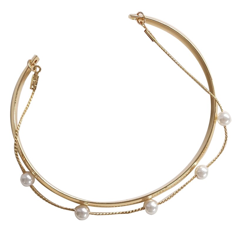 Trendiges armband aus metall, beliebter stil, goldplattiert, mit simulierten runden weißen perlen, kette für damen