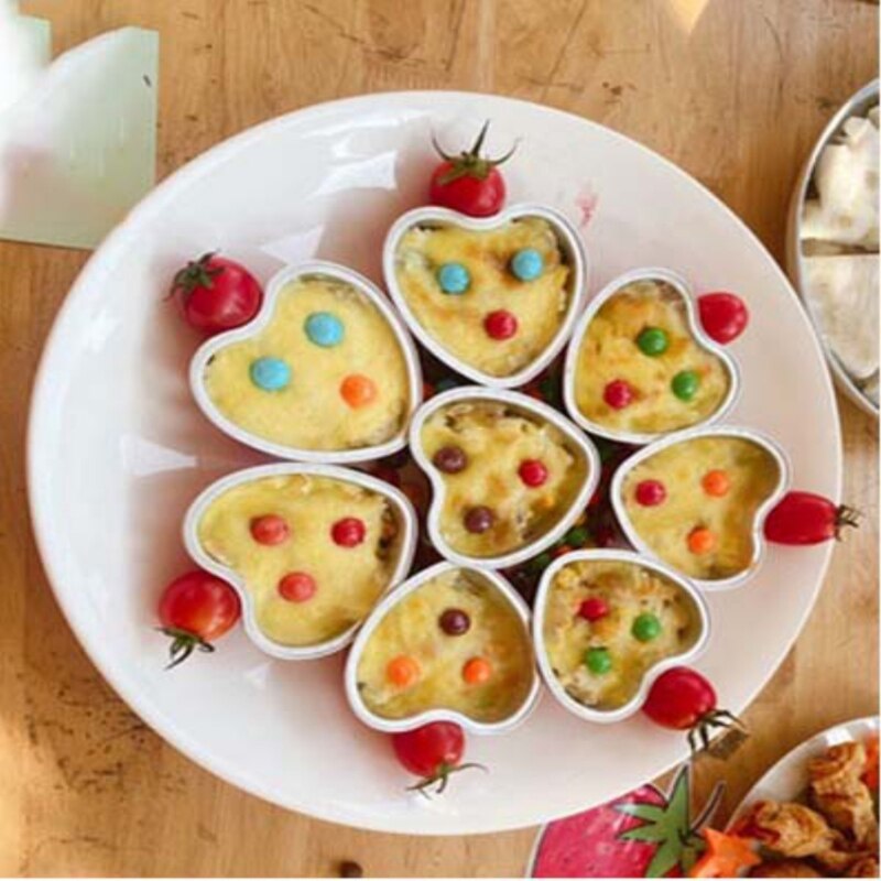 100Pcs Valentine Aluminum Foil Cake Pan 100ml Heart Shaped Cupcake Cup With Lids Disposable Mini Cupcake Cup For Wedding