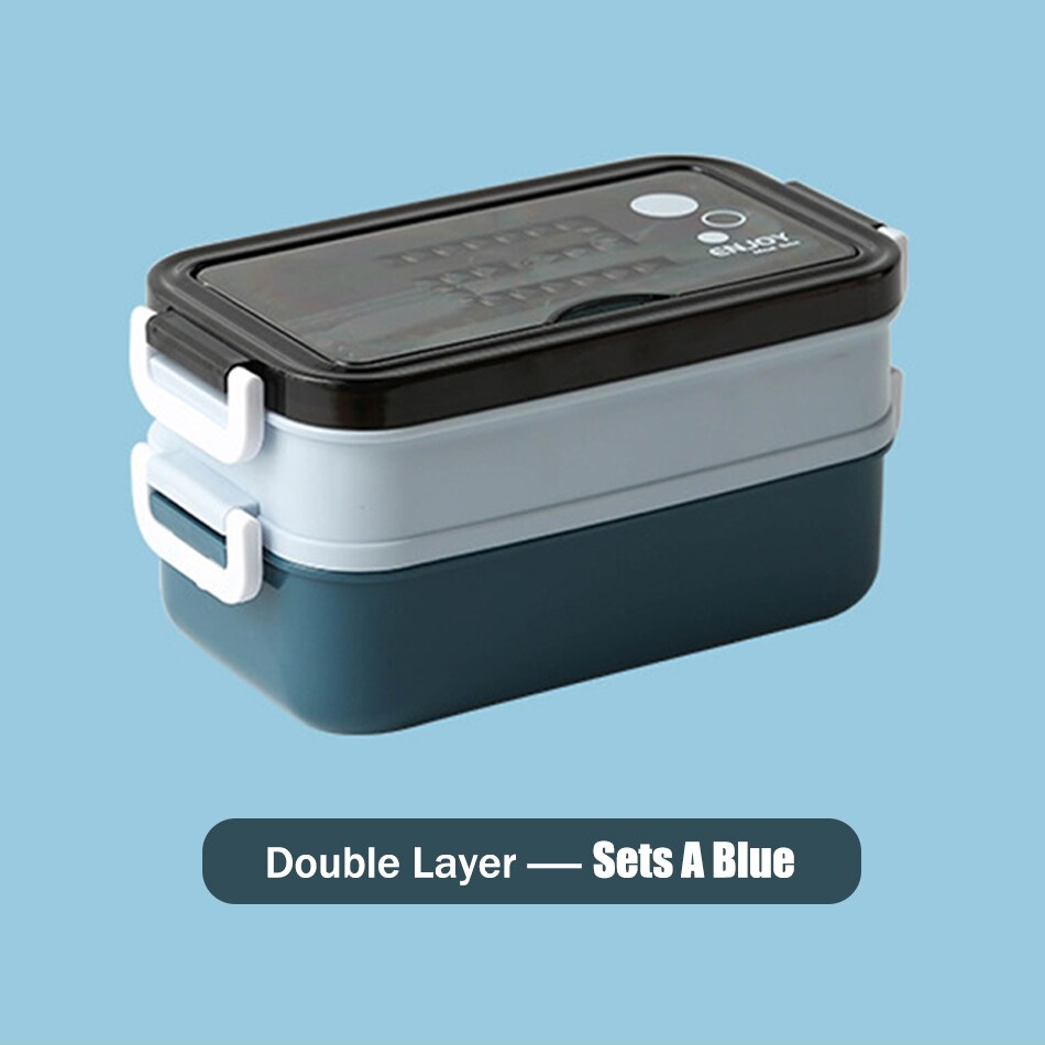 Double Layer Lunch Box Bento Box With Soup Bowl Leak-Proof Bento Box Dinnerware Set Microwave Adult Kids Office Food Storage Box: Sets A Blue