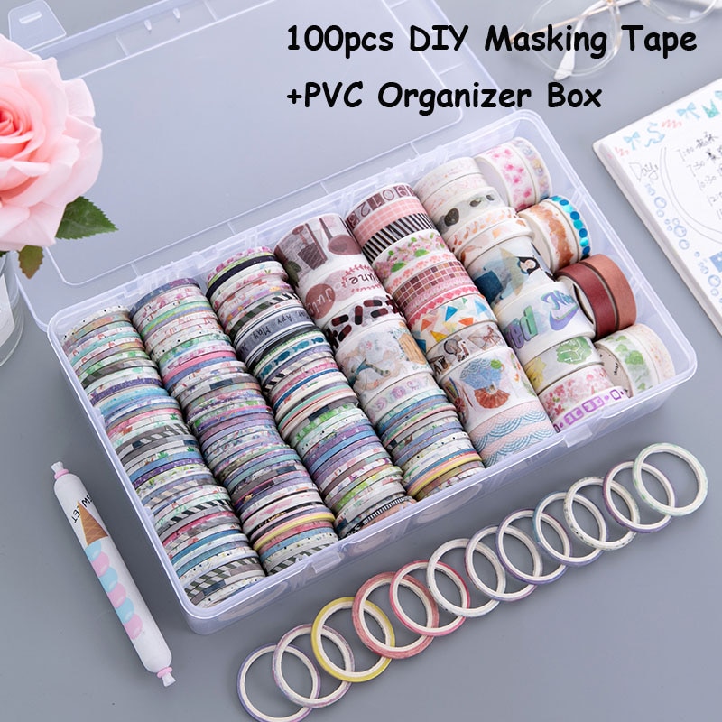 Sharkbang 100Pcs Met Pvc Doos Washi Tape Scrapbook Diy Masking Tape Decoratie Notebooks Sticker Briefpapier Set Journal Levert