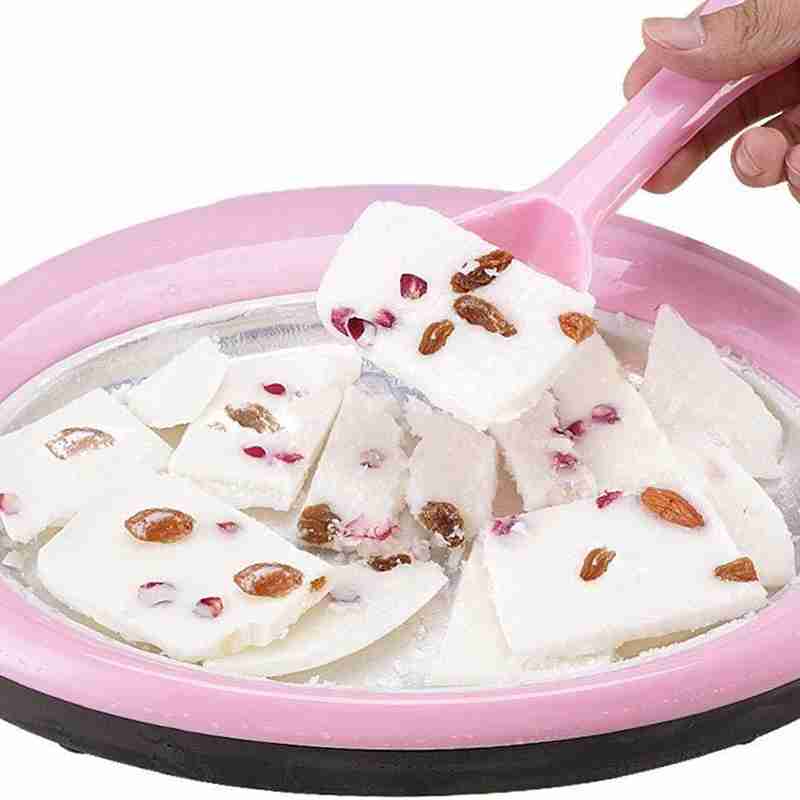 Máquina de hacer helados laminados-sartén para hacer helados instantáneos con 2 espátulas, máquina de hacer helados redondos de punto dulce para niños